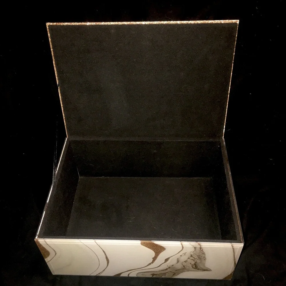 Glass Gold Glittery White Faux Marble Jewelry Box